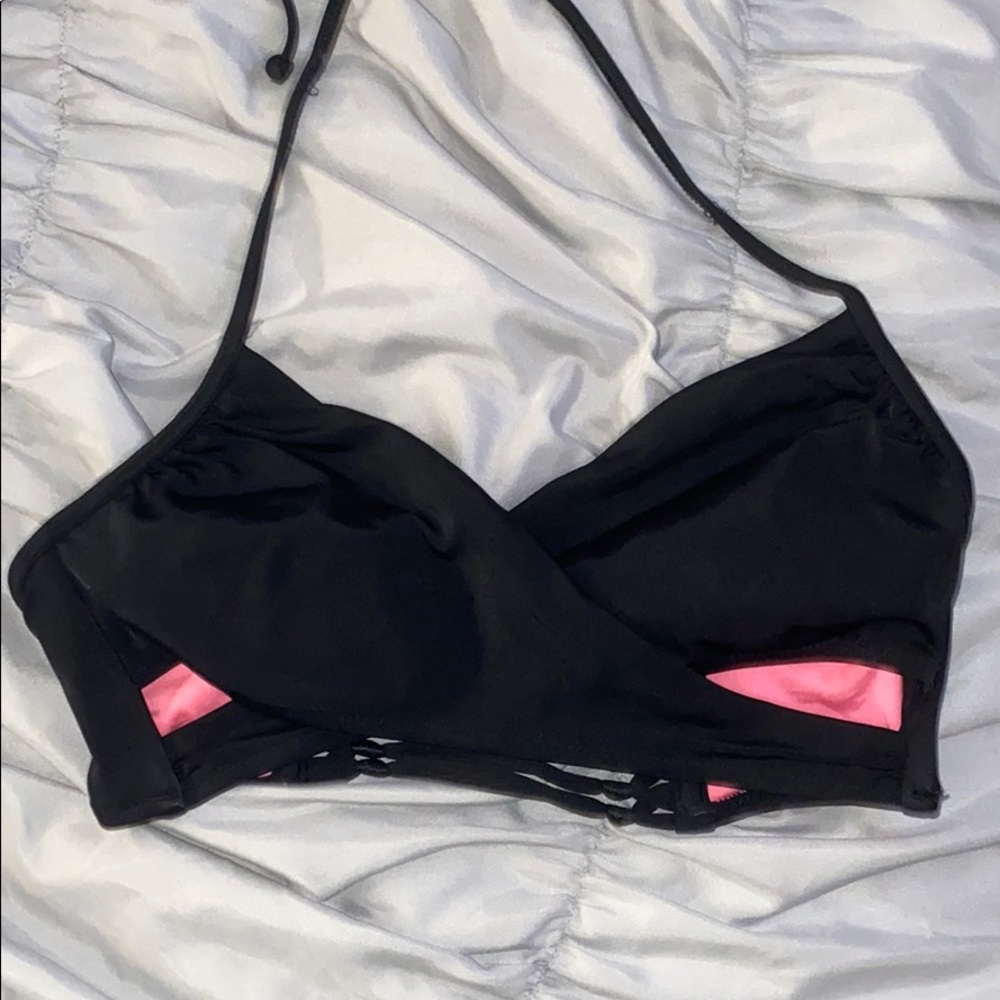 PINK black cross bikini top